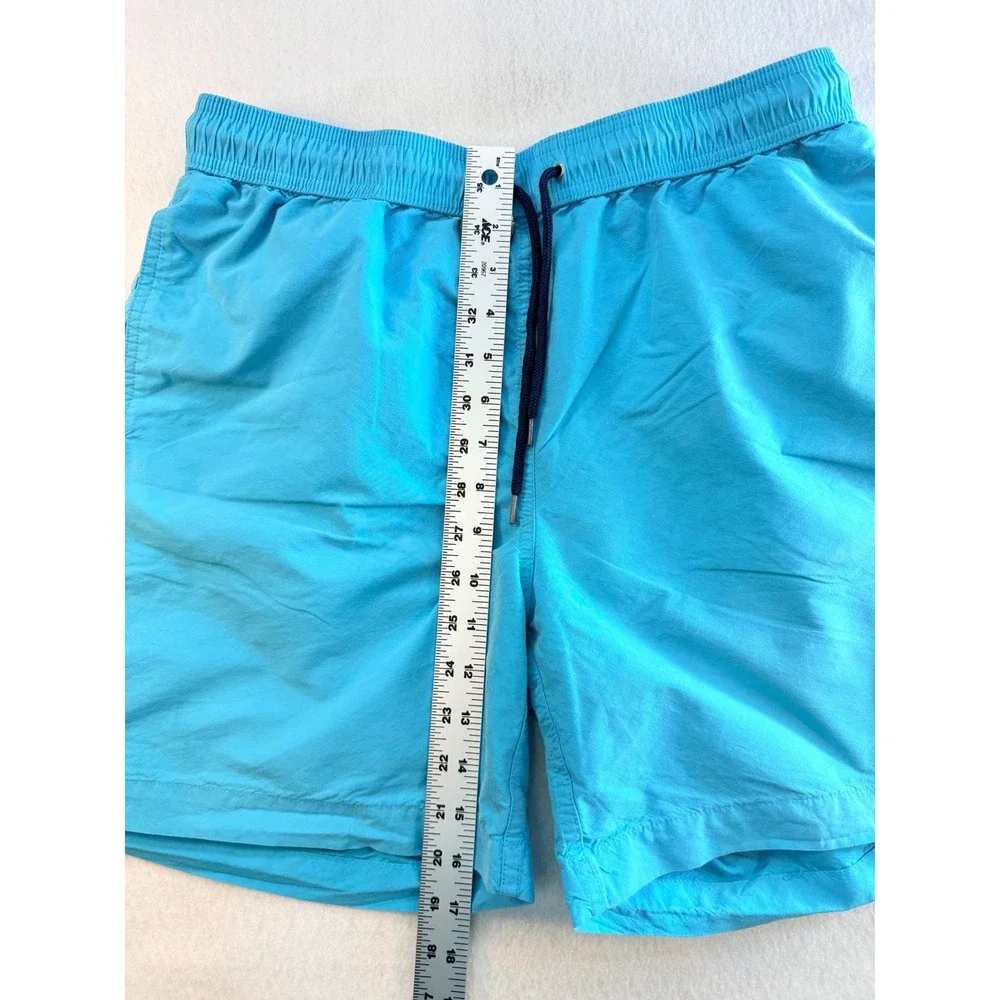 Brooks Brothers Mens Light Blue Swim Trunks Elastic Waist Drawstring 6in Inseam